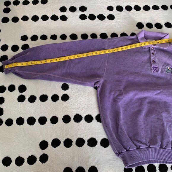 Vintage Embroidered Wolf Sweatshirt Mens M Purple 1/4 Button Collar Pullover 90s - Picture 14 of 14